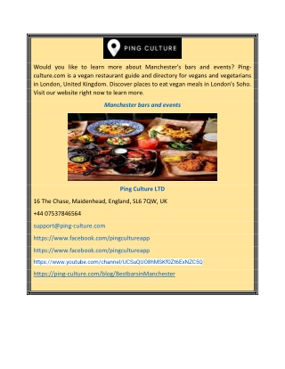 Manchester Bars and Events | Ping-culture.com