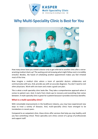 Why Multi Speciality Clinic Is Best for You