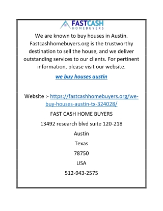 We Buy Houses Austin Fastcashhomebuyers.org