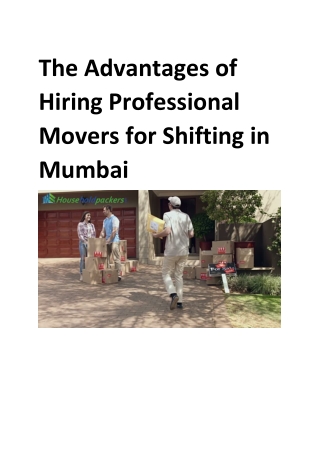 The Advantages of Hiring Professional Movers for Shifting in Mumbai