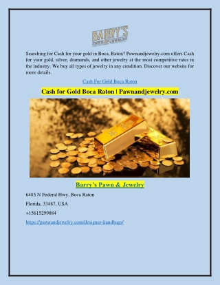 Cash for Gold Boca Raton | Pawnandjewelry.com