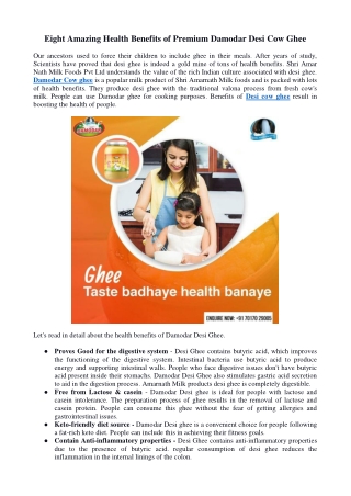 Eight Amazing Health Benefits of Premium Damodar Desi Cow Ghee