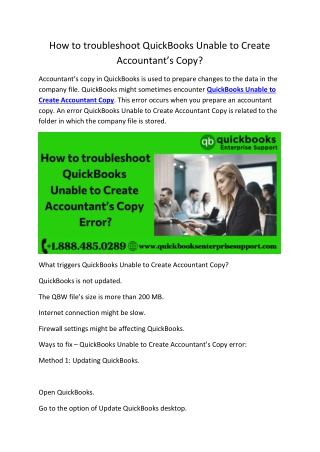 How to troubleshoot QuickBooks Unable to Create Accountant’s Copy?