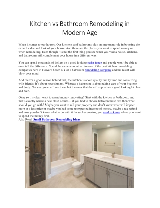 Kitchen vs Bathroom Remodeling in Modern Age
