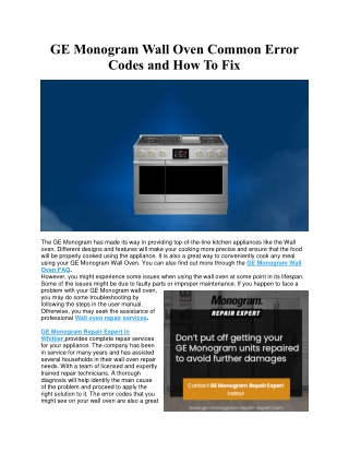 GE Monogram Wall Oven Common Error Codes and How To Fix