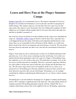 Learn and Have Fun at the Pingry Summer Camps