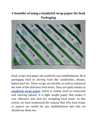 6 benefits of using a Sandwich wrap paper for food Packaging