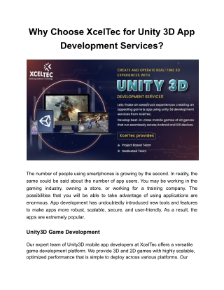 Why Choose XcelTec for Unity 3D App Development Services