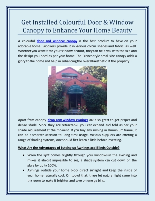 Get Installed Colourful Door And Window Canopy to Enhance Your Home Beauty