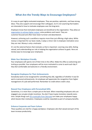 What Are the Trendy Ways to Encourage Employees