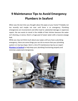 9 Maintenance Tips to Avoid Emergency Plumbers in Seaford
