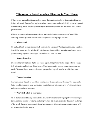 7 Reasons to Install wooden  Flooring in Your Home