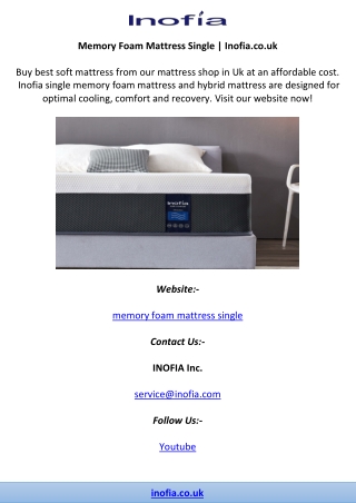 Memory Foam Mattress Single | Inofia.co.uk