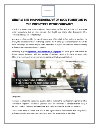 What is the proportionality of good furniture to the employees in the company