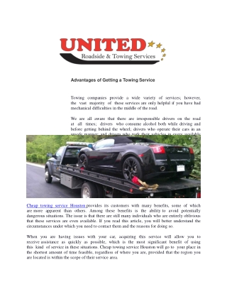 Advantages of Getting a Towing Service