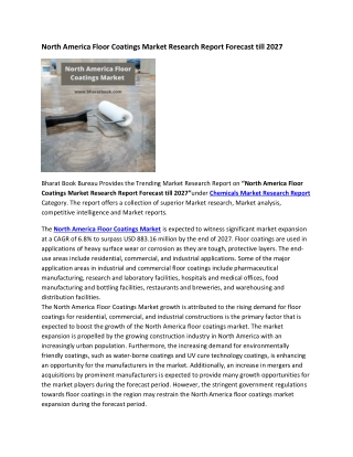 North America Floor Coatings Market Forecast till 2027