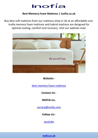 Best Memory Foam Mattress | Inofia.co.uk