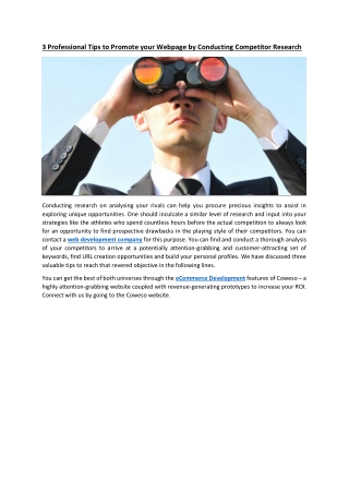 3 Professional Tips to Promote your Webpage by Conducting Competitor Research