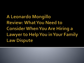 A Leonardo Mongillo Review What You Need to Consider When You Are Hiring a Lawyer to Help You in Your Family Law Dispute