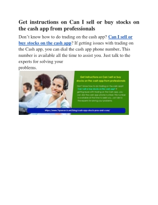 Get instructions on Can I sell or buy stocks on the cash app from professionals