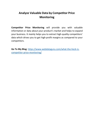 Analyze Valuable Data by Competitor Price Monitoring