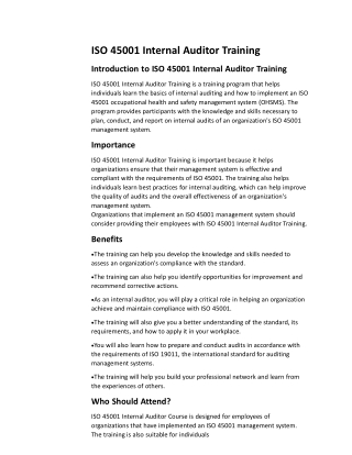 iso 45001 internal auditor training