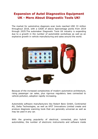 Expansion of Autel Diagnostics Equipment UK - More About Diagnostic Tools UK!