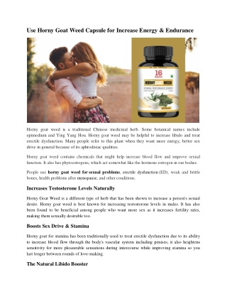 Use Horny Goat Weed Capsule for Increase Energy & Endurance