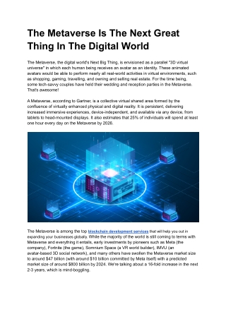 The Metaverse Is The Next Great Thing In The Digital World
