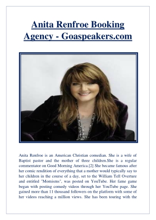 Anita Renfroe Booking Agency - Goaspeakers.com