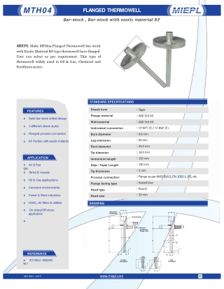 MTH04 Flanged Thermowell - Bar-stock, Bar-stock with exotic material RF | MIEPL