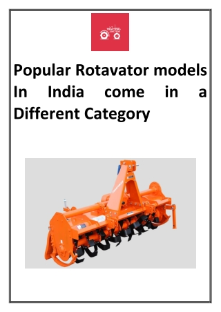 Popular Tractor Rotavator models In India 2022
