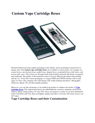 Custom Vape Cartridge Boxes are Available  in Various Types