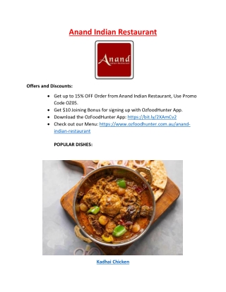 15% off - Anand Indian Restaurant St Marys, NSW