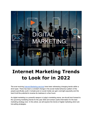 Internet Marketing Trends to Look for in 2022