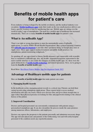Benefits of mobile health apps for patient’s care