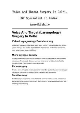Voice and Throat Surgery In Delhi - Dr. Ameet Kishore