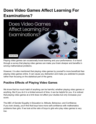 Does Video Games Affect Learning For Examinations