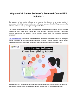 Why are Call Center Software's Preferred Over A PBX Solution?