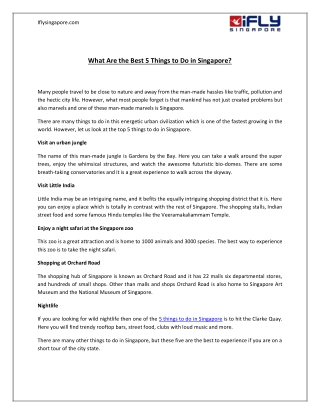 What Are the Best 5 Things to Do in Singapore