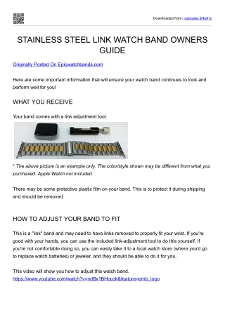 STAINLESS STEEL LINK WATCH BAND OWNERS GUIDE