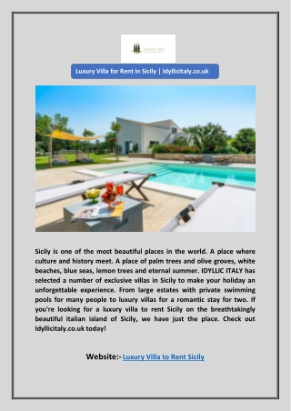 Luxury Villa for Rent in Sicily | Idyllicitaly.co.uk