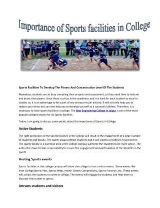 Importance Of Sports Facilites In College