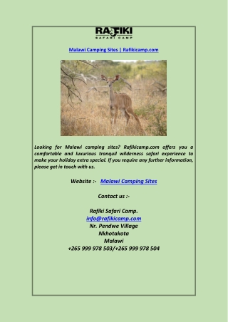 Malawi Camping Sites  Rafikicamp.com