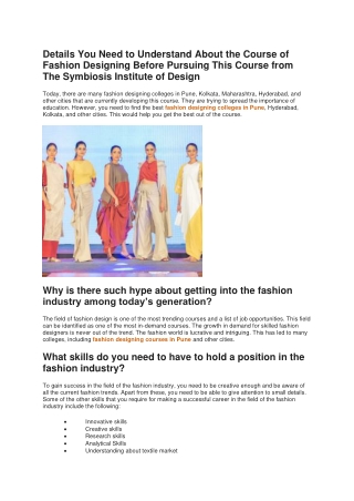 Details You Need To Understand About The Course Of Fashion Designing