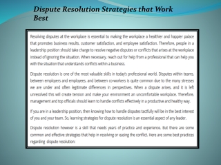 Dispute Resolution Strategies that Work Best