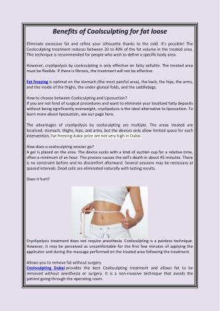 Benefits of Coolsculpting