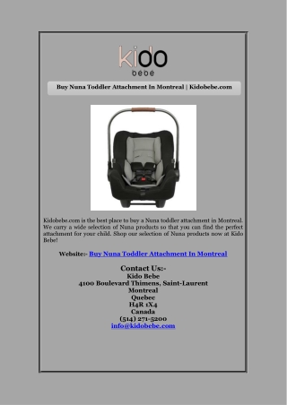 Buy Nuna Toddler Attachment In Montreal | Kidobebe.com