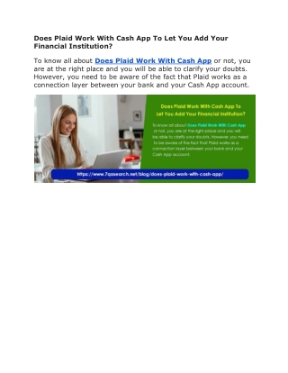 Does Plaid Work With Cash App To Let You Add Your Financial Institution?