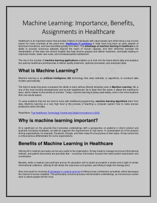 Machine Learning: Importance, Benefits, Assignments in Healthcare
